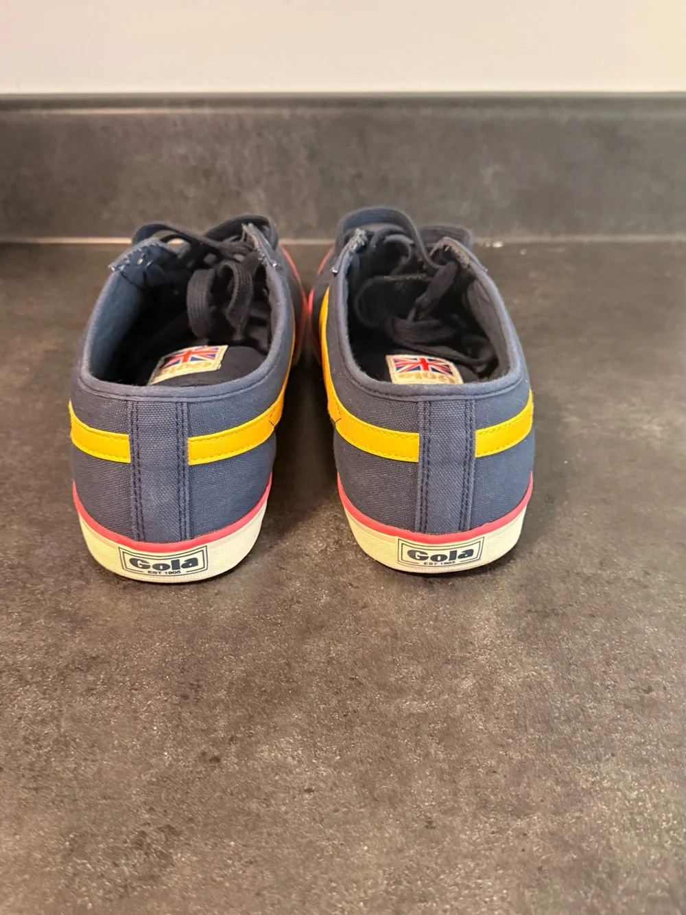 Gola Navy Canvas Sneakers with Yellow Stripes